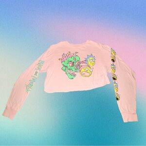 Rick and Morty Pink Long Sleeve Graphic Crop Top Size Medium